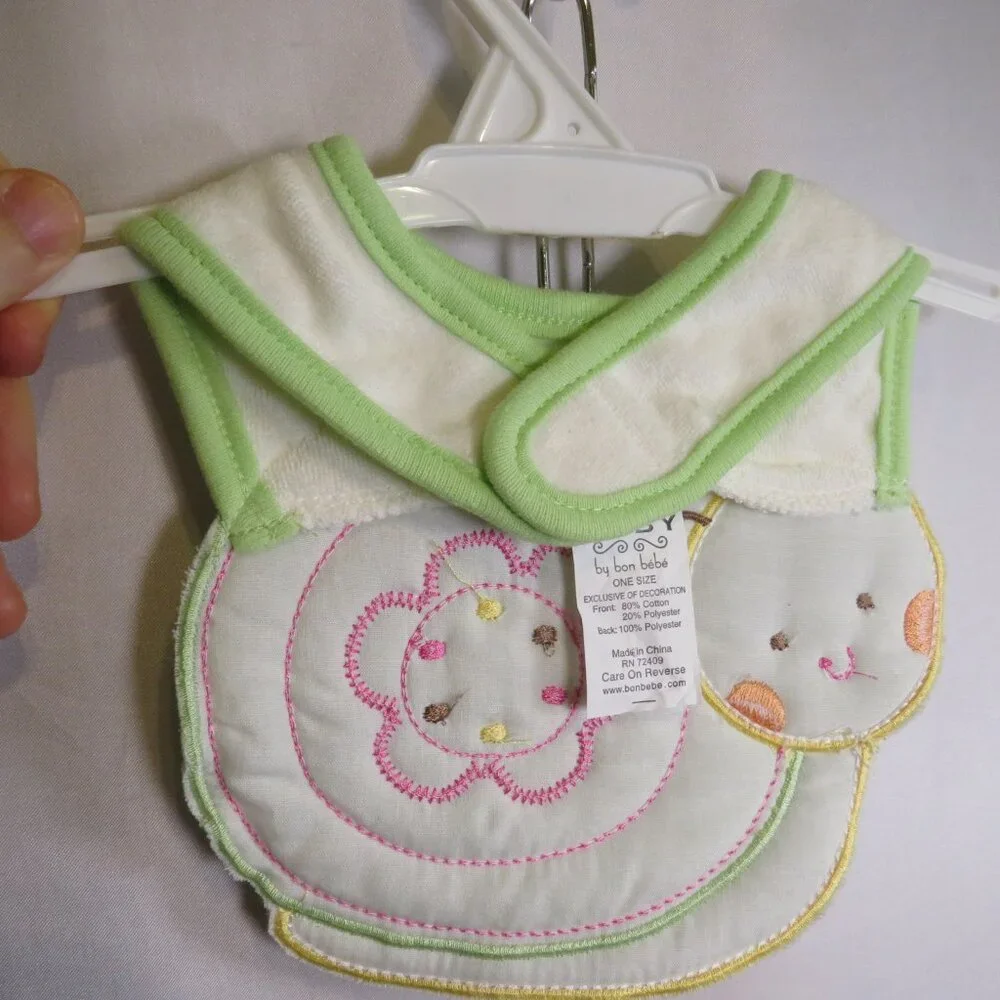 Baby Snail Terrycloth Bib by Bon Be'be'  hook & loop closure one size